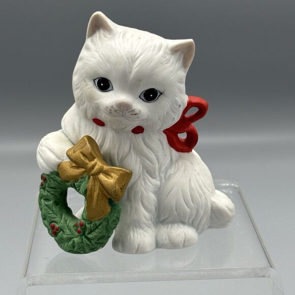 Vtg Homco Christmas 3.5” Kitten Holiday Wreath MCM Grannycore Kitschy 5112 - Picture 5 of 7